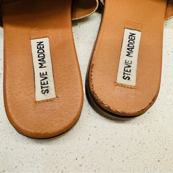 Steve Madden Haydn Hirsh Slide Sandal Gold Shoes Slip On Genuine Leather Sz 7 M - Picture 10 of 11